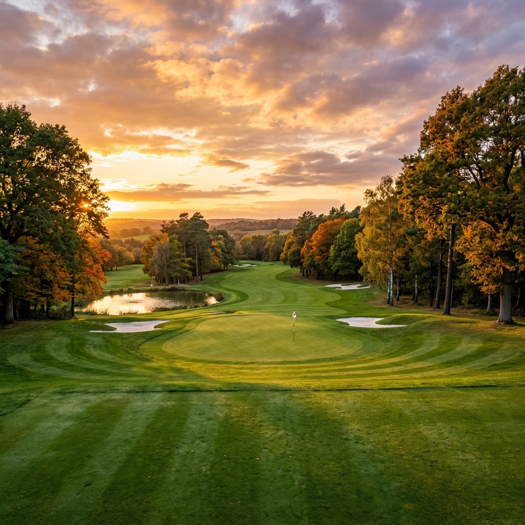Beautiful golf course at golden hour